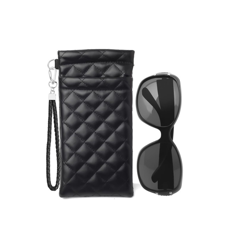 Yantoers Double Eyeglass Case Squeeze Top Glasses Pouch, Leather Soft