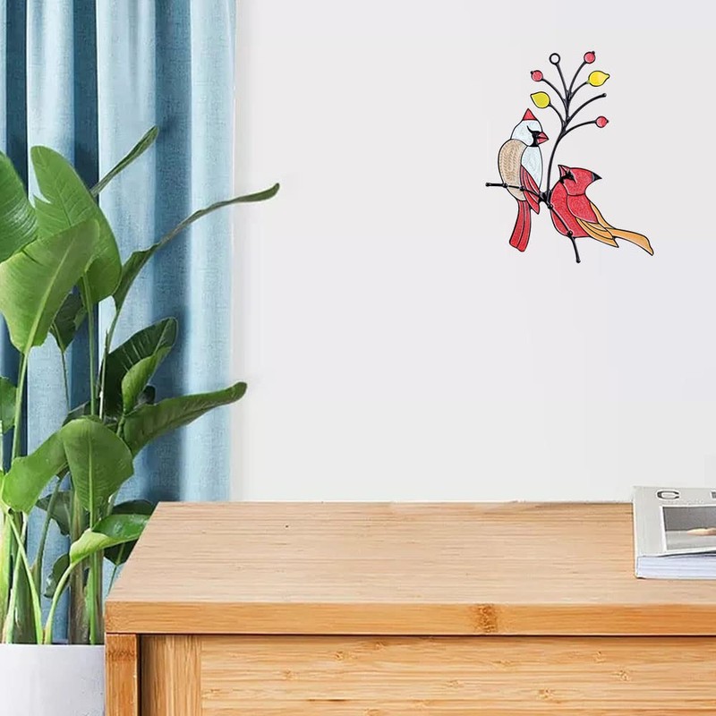 Finyoffiy Red Birds Red Glass Decorative Bird Wall Decoration Metal