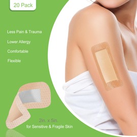 NeuHeils Silicone Foam Dressing Border Lite 2''x5'', 20 Packs, Pad Size 1.1''x3.3'' Soft Gentle Would Bandage Patch for Small Bed Sore Pressure Ulcer