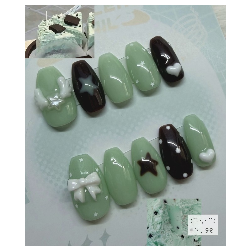 Mint Star Choconara Handmade Nail Tips - Short Coffin /
