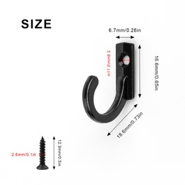 WJUAN 20 Pieces Small Coat Hooks, Zinc Alloy Material Bedroom Hooks Black, Coat Hooks Wall Mounted, Clothes Hooks for Walls, Suitable Hanging Clothes, Hats, Bags, Towels