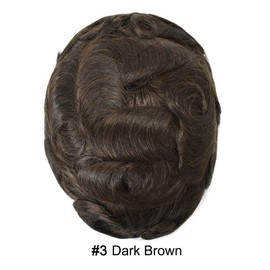 Mens Toupee Human Hair Pieces Replacement System for Men Breathable French Lace Mens Wigs Hairpiece Poly Skin PU Around Hair Unit Patch for Men (8''X10'', #3 Dark Brown)