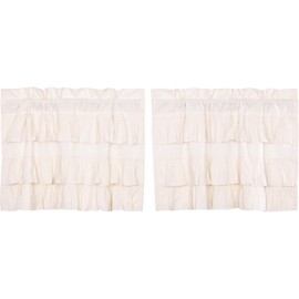 VHC Brands Simple Life Flax Solid Color Cotton Linen Blend Farmhouse Kitchen Curtains Rod Pocket Hanging Loops 24x36 Tier Pair, Antique White Light Creme