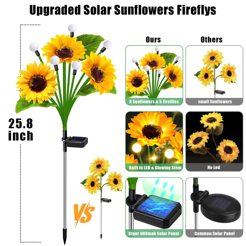 Solar Sunflower Lights Outdoor Waterproof - 6 Pack Solar Powered