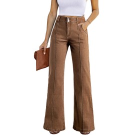 Sidefeel Womens Wide Leg Jeans Casual Baggy High Waisted Stretch Denim Pants Size 12 Brown