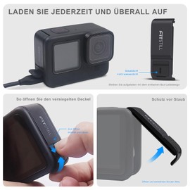FitStill Silikonhülle für Go Pro Hero12 /Hero11 /Hero 10 /Hero 9 Schwarz, Batterieseitige Abdeckung & Objektivdeckel & Displayschutzfolien & Lanyard für Go Pro Hero 12/11 /10/9 Schwarz Zubehör Kit