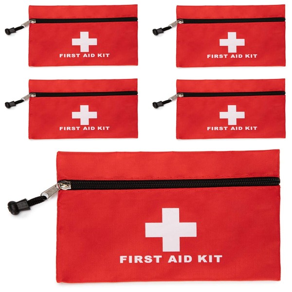 PAXLamb Red First Aid Bag Empty First Aid Backpack Empty Medical Storage Bag for First Aid Kits Pack Emergency Hiking Backpacking Camping Cycling Travel Car (6.3x4.3" 5PCS)