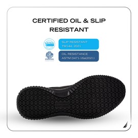 Nautica Slip On Black Non Slip Work Shoes, Safety Water Resistant Chef Kitchen Trabajo Zapatos Restaurant or Food Service Sneakers - Comfortable and Lightweight for Men and Women-Leda-Black 1-9.5