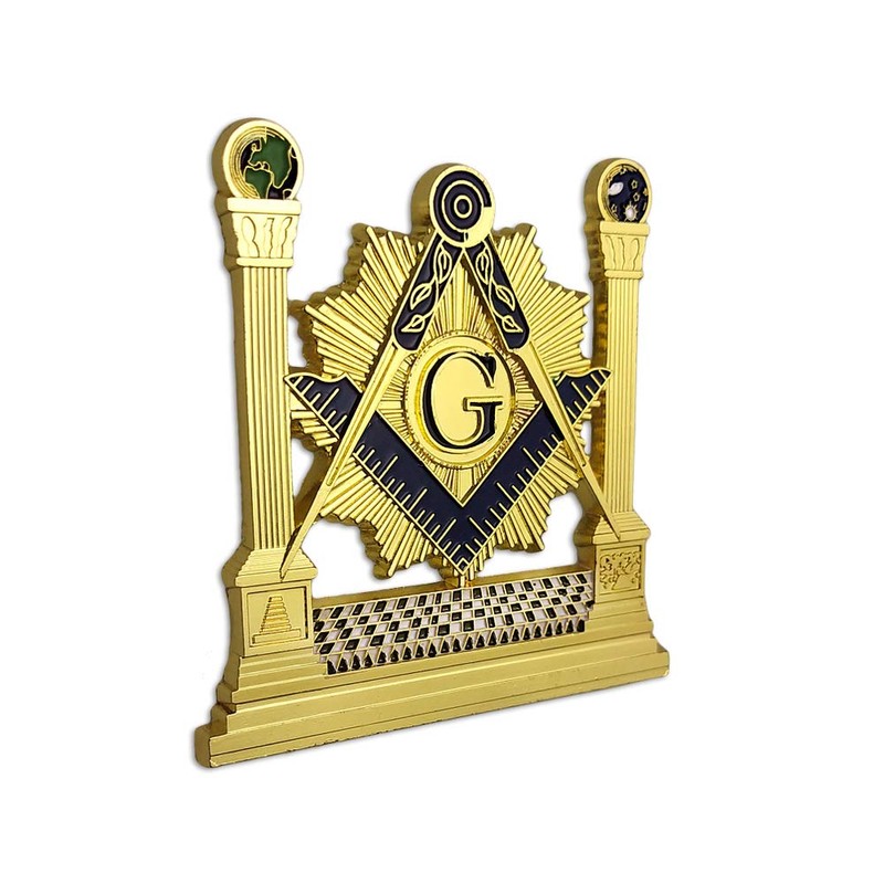 Masonic Pillars Car Emblem Shining Square & Compass Freemason auto
