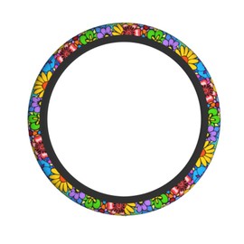 Hippie Flower Steering Wheel Cover Car Accessories Cute for Women Girls Girly Universal 15 Inch Neoprene Auto Interior Decor Anti Slip Car Truck Protector