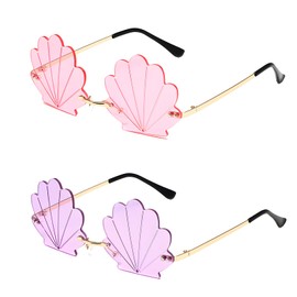 AOKWAWALIY 2Pcs Shell Sunglasses Bueaty Sunglasses Props Seashell Shape Sunglasses Rimless Sunglasses Mermaid Sunglasses for Party