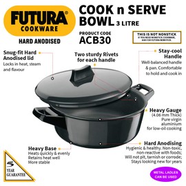 Hawkins/Futura Hard Anodised Cook and Serve Stewpot/Bowl, 3-Liter, 3.17 quarts, Black