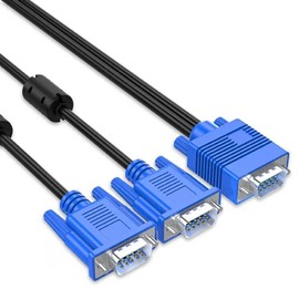 Hanprmeee VGA Splitter Cable Dual Monitor Y Adapter Video Cord 1 Male to 2 Male Screen Duplication Support 1080P Full HD for projectors, HDTVs, Monitors (1.8M)