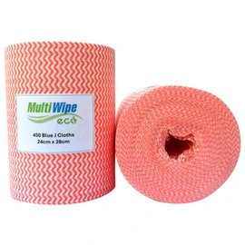 Multi Wipe 1 x 450 Pink J Cloth Style Cleaning Cloths On A Roll | Made With 30% Wood Pulp | 24cm x 28cm Perforated Cloths | £0.057p per cloth