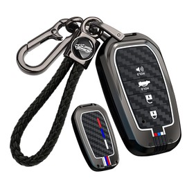 ontto Luminous Car Key Cover Fit for Toyota 4-Button Key Fob for Venza RAV4 Prime Sienna Land Cruiser Fortuner Mirai 2018-up,Carbon Pattern Key Fob Case with Keychain,Black