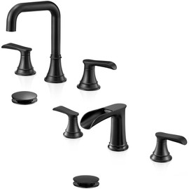 HOIGY Widespread Bathroom Faucet Black, Bathroom Faucets for Sink 3 Hole, 360 Degree Swivel Bathroom Sink Faucets, 8 Inch Faucet Bathroom with 2 Handles & Pop-Up Drain for Modern, Classic, Farmhouse