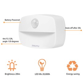 ZISUYU Motion Sensor Light Indoor Led Night Light Stick on Nightlight Battery Operated Lights for Toilet Closet Bathroom Bedroom Hallway Stair