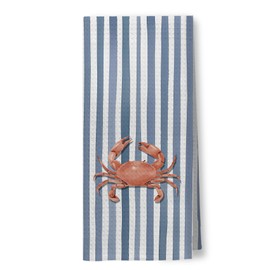 Foritho Blue Striped Beach Crab Kitchen Towels, Retro Coastal Ocean Fresh Water Crab Decorative Dish Tea Towels for Kitchen, Nautical Coastal Beachy Hand Towels for Bathroom Decor, 16x24 Inch
