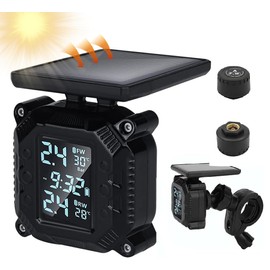 OBEST Tyre Pressure Monitor, Solar Power Wireless Tpms Tyre Pressure Monitoring System for Motorcycle Car Safety Monitor with LCD Display & 2 External Sensors