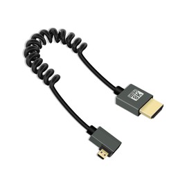 YANBORONSN 8K Right Angle Micro HDMI to HDMI Coiled Cable 3FT, 90 Degree Short HDMI to Mini HDMI Cable, Spring Spiral HDMI 2.1 Cable 8K@60Hz 48Gbps for Camera/Camcorder/HDTV/Tablet