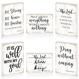 Maitys 6 Pcs Bible Verse Mini Wood Signs Wooden Religious Inspirational Rustic Decorative Sign Scripture Distressed White Christian Home Decor(Classical Style)
