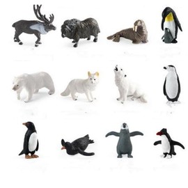 OUKEYI 12 PCS Realistic Polar Animals Figurines Toy Mini Arctic Animals Toys Set 1-2 Inch Animal Small White Bear Arctic Fox Kids Diorama Birthday Gift