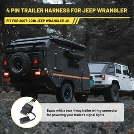Oyviny 4 Pin Trailer Wiring Harness for 2007-2018 Jeep Wrangler JK JKU Sahara Rubicon Unlimited Sport Models, Wrangler 2 Door & 4 Door Flat Tow Trailer Hitch Wiring 16AWG Pure Copper Wires