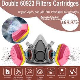 60923 Respirator Dust Proof Organic Vapor and Chemical Cartridge Filter Cartridges Compatible with 6200 6800 7502 FF402 Respirator Mask (Pack of 2)