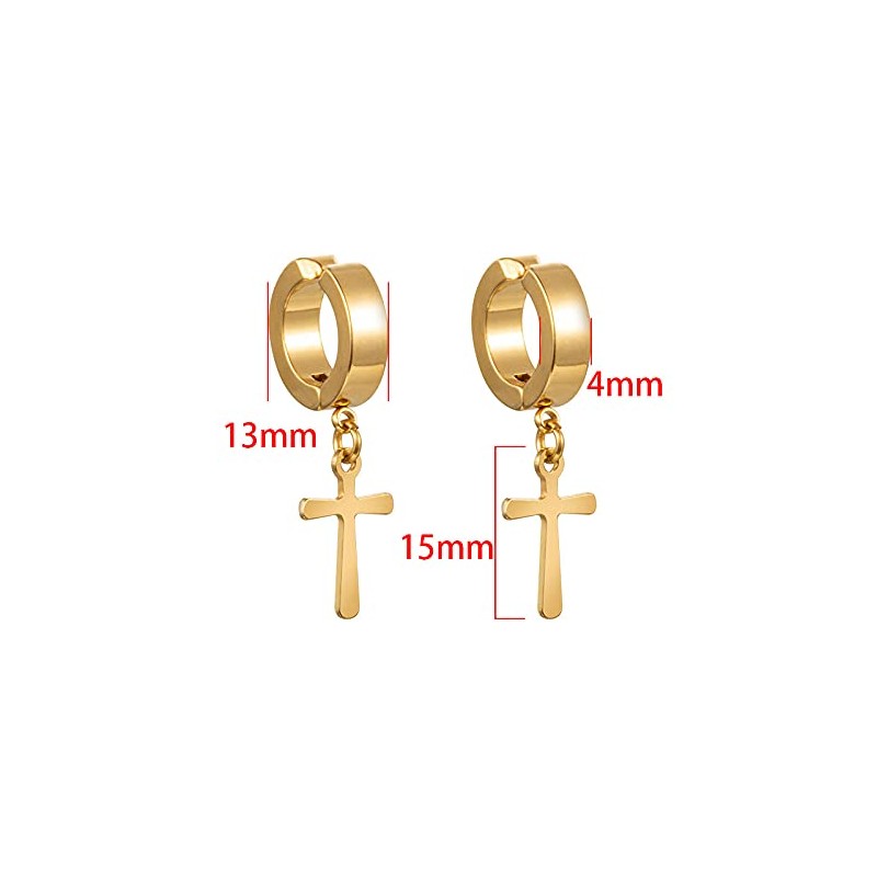 Gold Silver Cross Clip On Earrings Drop Dangle Set for