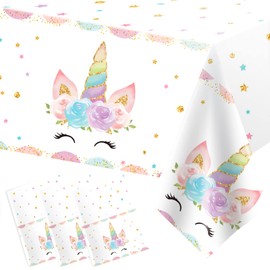 DaiUni 3PCS Unicorn Party Tablecloths for Birthday Party Decoration, Plastic Disposable Rectangle Party Table Covers for Kids Girls Birthday Baby Shower Party Supplies, 54" x 108"