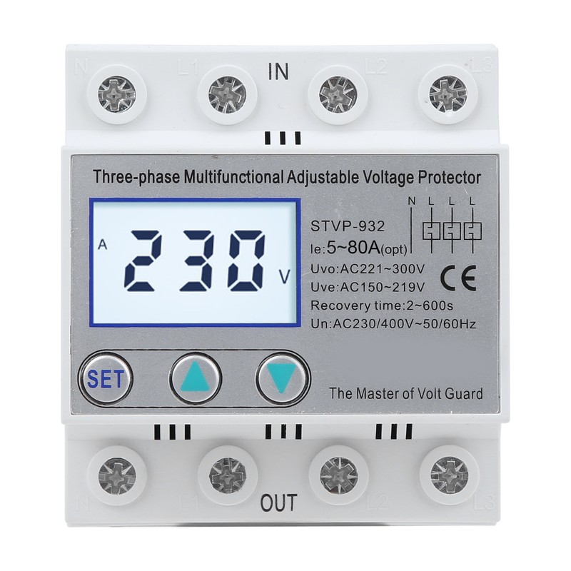 Adjustable Voltage Protector 3-Phase LCD Multifunctional Self-Resetting STVP-932 230v 400VAC(50A