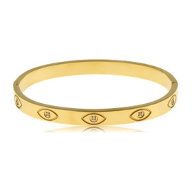 Made by Nami Women's Gold Bangle with Engraved Evil Eyes Made of Surgical Stainless Steel 5.8 cm Waterproof Jewellery Boho Bangle, One size, Stainless Steel, No Gemstone
