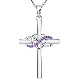 YL Cross Necklace Sterling Silver Infinity Heart Crucifix Pendant Created Amethyst Criss Jewelry for Women