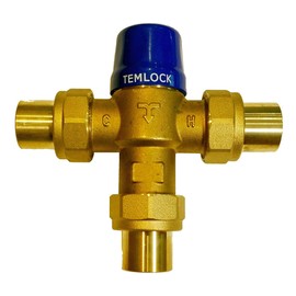 Thermostatic Mixing Valve For Point-Of-Source 3/4” - 100-140°F Water Temperature Adjustable for Anti Scald - Lead-Free Brass - 3/4” Sweat Fittings & Integral Check Valves - TEMLOCK
