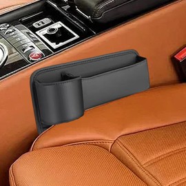 Organizador De Hueco Entre Asiento Y Consola De Coche Con Portavasos, Cuero Negro Ajustable Multifuncional Para Teléfono, Llaves, Gafas, Tarjetas, Accesorio Interior Para Auto