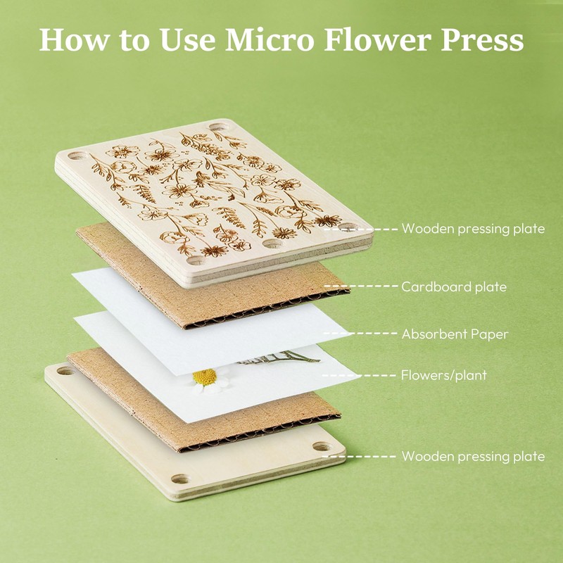 Aboofx Mini Flower Press Kit, 2.5"x4" Wooden Pocket Small Flowers