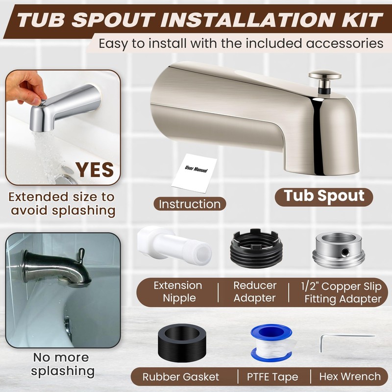 Dreyoo 7 Inch Tub Spout (Universal Fits 1/2" Copper Pipe,