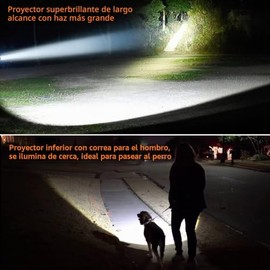 Linterna Led Alta Potencia 10000lumens,USB C Recargable Bateria 10000mAh, Lampara de Mano Potente Grande Pila,con Luz de Trabajo Lateral &correa,Linte