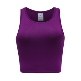 OThread & Co. Women's Basic Crop Tops Stretchy Casual Crew Neck Sleeveless Crop Tank Top (Large, Purple)