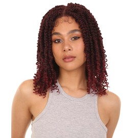 LUXLUXE Adeline 16-inches Passion Twist 4"×5" HD Lace Wig, Heat Resistant Fiber, (Burgundy)