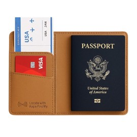 Passport Holder Finder Compatible with Apple Find My – Wireless Rechargeable Tracker – 220mAh Battery – No Subscription – Ultra-Slim, Water-Resistant, Smart Travel Wallet - Brown