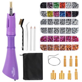 Hotfix Applicator Set with 7 Applicator Tips & Hotfix Rhinestones, Hot Fix Gemstone Craft Applicator, Flat Glitter Stones Rhinestones, 3 Boxes Mix Colour Rhinestones for DIY