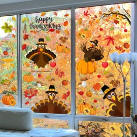Thanksgiving Window Stickers Decoration, 6 Children's Thanksgiving Window Stickers, Home Office Classroom Party Glass Windows Double Sided Turkey Autumn Pumpkin Autumn Leaf