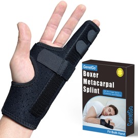 GenetGo Metacarpal Finger Splint Hand Brace - Pinky Ring Finger Immobilizer For Boxer Fractures -Fit for Both Left or Right Hand (Large)