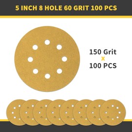 LONGTERM 150 Grit 5-Inch 8-Hole Sanding Discs (100 Pack) – Durable Sandpaper for Woodworking, Polishing & Grinding, Wear-Resistant & Long-Lasting