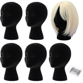 Gisafai 6 Pcs Black Foam Wig Head with 50 Pcs T Pins Female Foam Mannequin Wig Stand and Holder 11" Tall Cosmetics Model Head Display Hair, Hats Hairpieces Display for Home Travel Salon(Black)