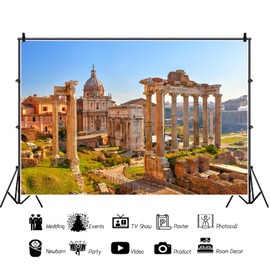 7x5ft Ancient Roman Ruins Backdrop Historical Culture Old Building Temple History Landmark Photography Background Travel Vacation Theme Decorations Banner Photo Studio Props
