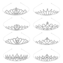 TIOSRU 8Pcs Silver Tiara for Women Crystal Princess Crown Headbands Sparkling Rhinestone Crowns for Women Small Princess Tiara Bulk for Prom Wedding Birthday Party