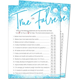 20 x True or False Boys Baby Shower Game - Blue Glitter Effect (20 Guest Cards + 1 Card of Answers for The Host + Winner's Certificate)