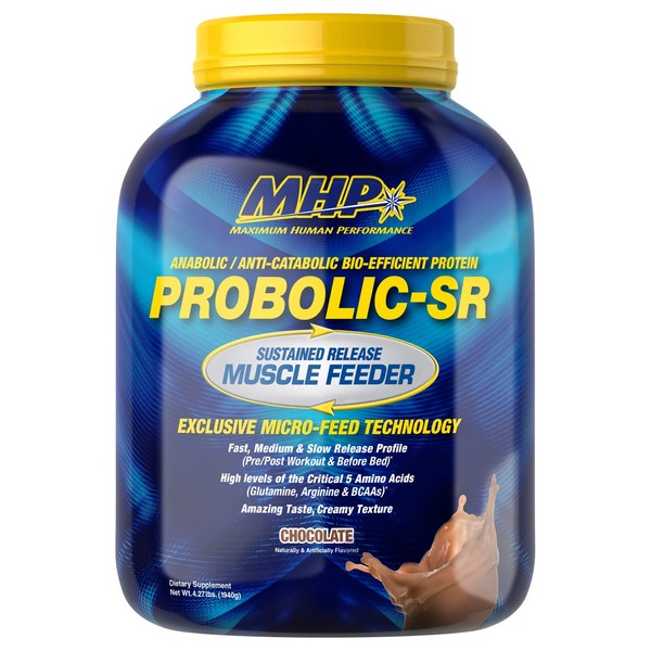 Maximum Human Performance Probolic-SR Sustained Release Protein Powder, 24g Protein, BCAAs, Glutamine, Arginine, Pre-Workout, Post-Workout, Nighttime Protein, 4lbs, 52 Servings, Chocolate